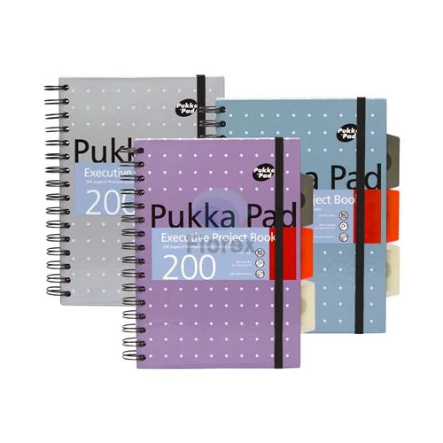 Spirálfüzet, A5, vonalas, 100 lap, PUKKA PAD "Metallic Project Book", vegyes szín