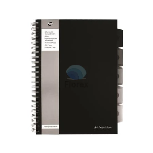 Spirálfüzet, A4, vonalas, 125 lap, PUKKA PAD "Black project book", fekete