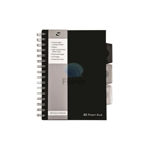 Spirálfüzet, A5, vonalas, 125 lap, PUKKA PAD "Black project book", fekete