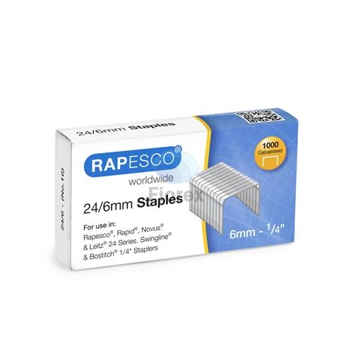 Tűzőkapocs, 24/6, horganyzott, RAPESCO - 1000db