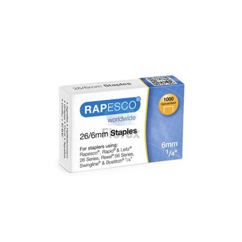 Tűzőkapocs, 26/6, horganyzott, RAPESCO - 1000db