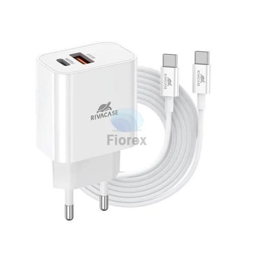 Hálózati töltő, 20W, USB-A és USB-C, USB-C, USB-C/USB-C töltőkábel, RIVACASE "PS4102", fehér Hálózati töltő, 20W, USB-A és USB-C, USB-C, USB-C/USB-C töltőkábel, RIVACASE "PS4102", fehér
