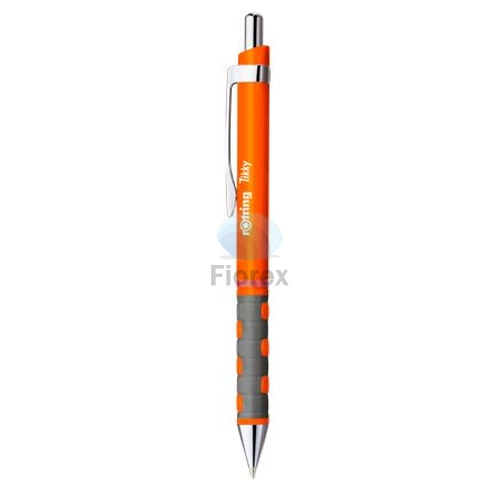 Golyóstoll, 0,8 mm, nyomógombos, neonnarancs tolltest, rOtring "Tikky", kék
