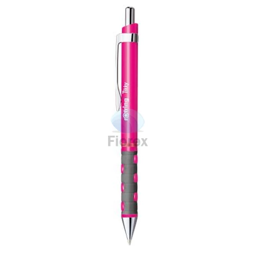 Golyóstoll, 0,8 mm, nyomógombos, neon rózsaszín tolltest, rOtring "Tikky", kék