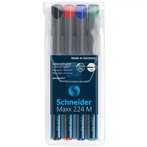 Alkoholos marker készlet, OHP, 1 mm, SCHNEIDER "Maxx 224 M", 4 különböző szín