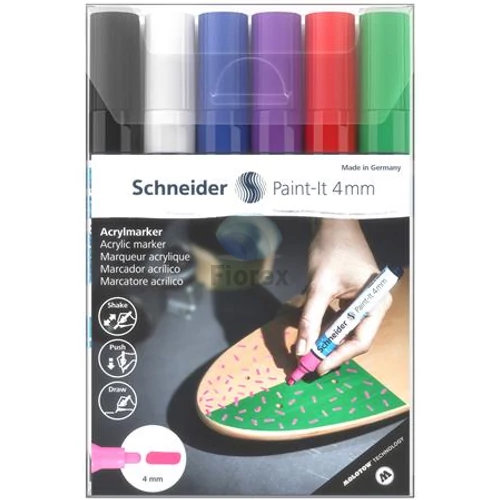 Dekormarker készlet, akril, 4 mm, SCHNEIDER "Paint-It 320", 6 különböző szín