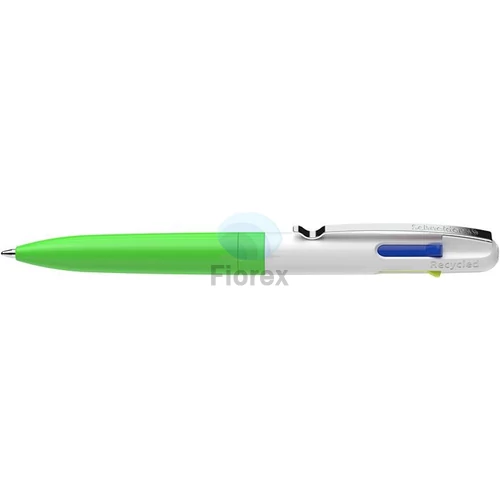 Golyóstoll, 0,5 mm, nyomógombos, négyszínű, SCHNEIDER "Take 4 Neon", zöld-fehér