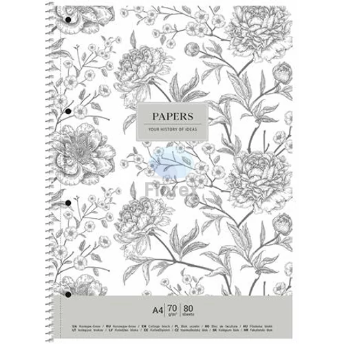 Spirálfüzet, A4+, vonalas, 80 lap, SHKOLYARYK "Vintage flowers", vegyes