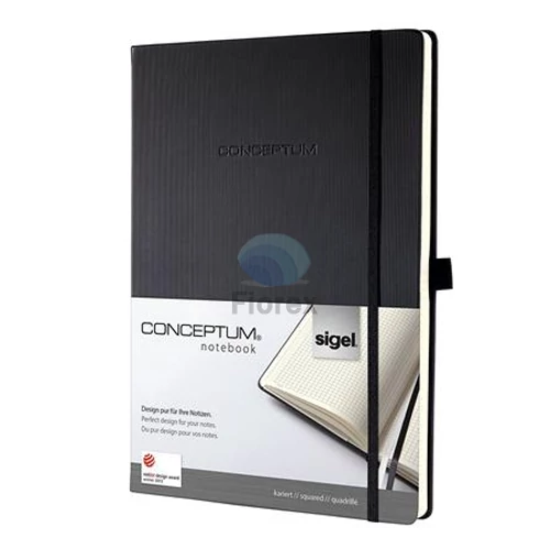 Jegyzetfüzet, exkluzív, A5, kockás, 97 lap, keményfedeles, SIGEL "Conceptum", fekete