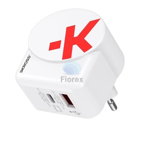 Hálózati töltő, 1xUSB-A, 1xUSB-C, PD, 45W, GaN, USB-C kábel, SKROSS