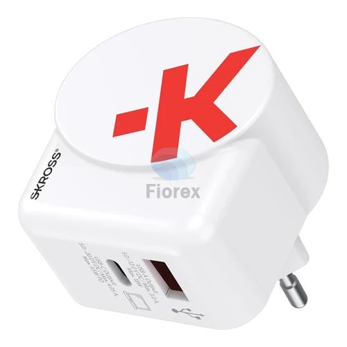 Hálózati töltő, 1xUSB-A, 1xUSB-C, PD, 65W, GaN, USB-C kábel, SKROSS