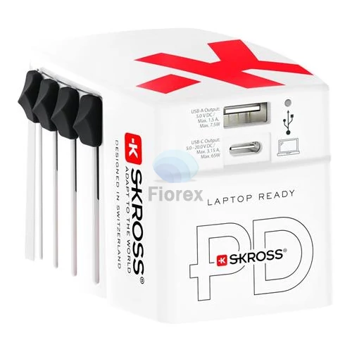Hálózati töltő, világutazóknak, 1xUSB-A, 1xUSB-C PD, 65W, USB-C kábel, SKROSS