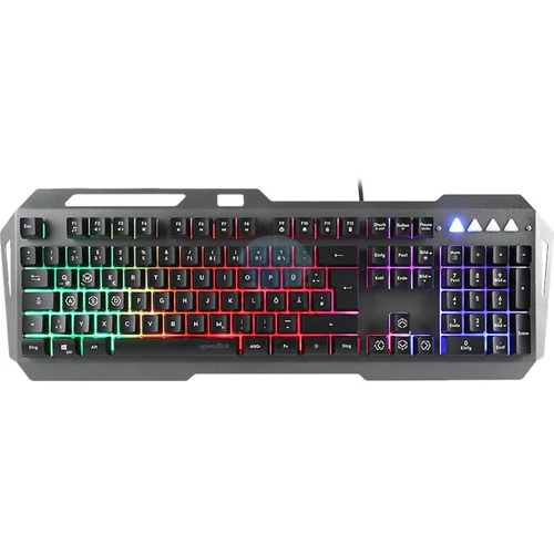 Billentyűzet, vezetékes, gaming, fém, USB, HUN, SPEEDLINK "LUNERA RGB Rainbow", fekete