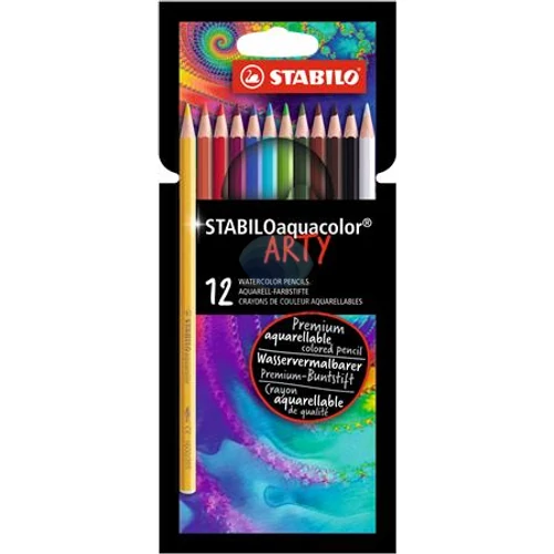 Akvarell ceruza készlet, STABILO "Aquacolor ARTY", 12 különböző szín