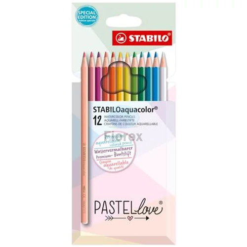 Akvarell ceruza készlet, STABILO "Aquacolor Pastellove", 12 különböző szín