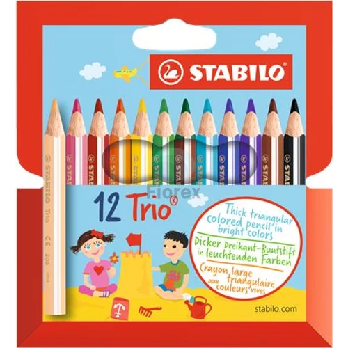 Színes ceruza készlet, háromszögletű, vastag, rövid, STABILO "Trio", 12 különböző szín