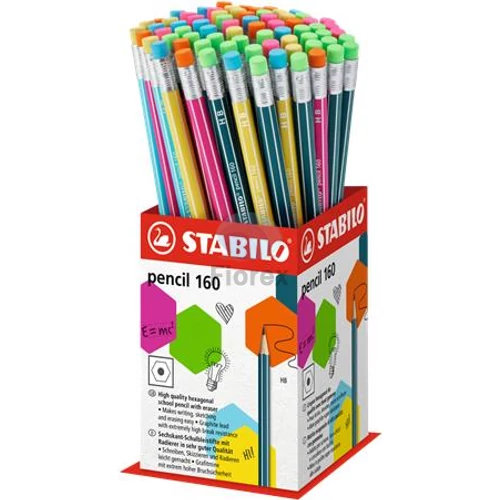 Grafitceruza radírral display, HB, hatszögletű, STABILO "Pencil 160" - 72db