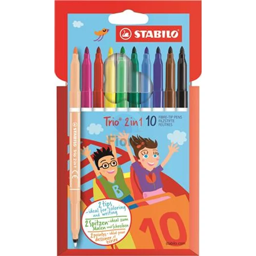 Filctoll készlet, 0,5-2 mm, kétvégű, STABILO Trio 2 in 1, 10 különböző szín Filctoll készlet, 0,5-2 mm, kétvégű, STABILO Trio 2 in 1, 10 különböző szín