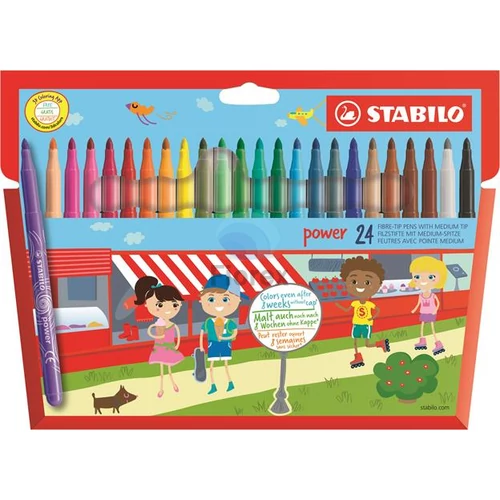 Filctoll készlet, 2 mm, STABILO Power, 24 különböző szín Filctoll készlet, 2 mm, STABILO Power, 24 különböző szín