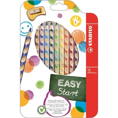 Színes ceruza készlet, háromszögletű, balkezes, STABILO "EasyColours", 12 különböző szín