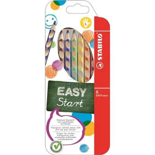 Színes ceruza készlet, háromszögletű, balkezes, STABILO "EasyColours", 6 különböző szín