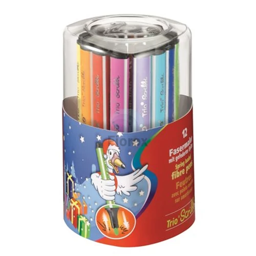 Filctoll készlet, 1,5-2 mm, rugós hegy, STABILO Trio Scribbi, 12 különböző szín Filctoll készlet, 1,5-2 mm, rugós hegy, STABILO Trio Scribbi, 12 különböző szín