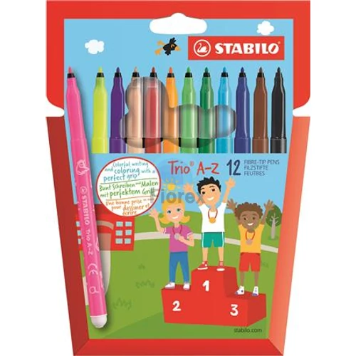 Filctoll készlet, 0,7 mm, STABILO Trio A-Z, 12 különböző szín