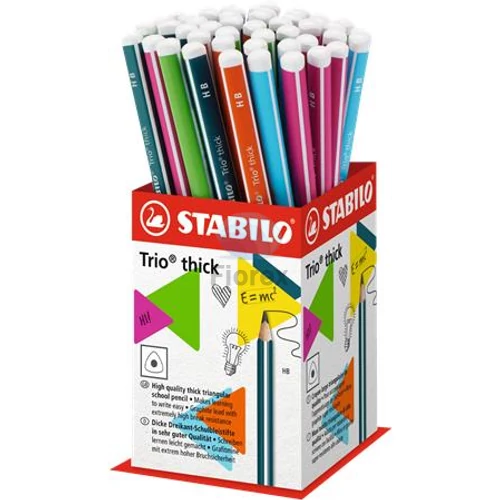Grafitceruza display, HB, háromszögletű, vastag, STABILO "Trio thick" - 48db