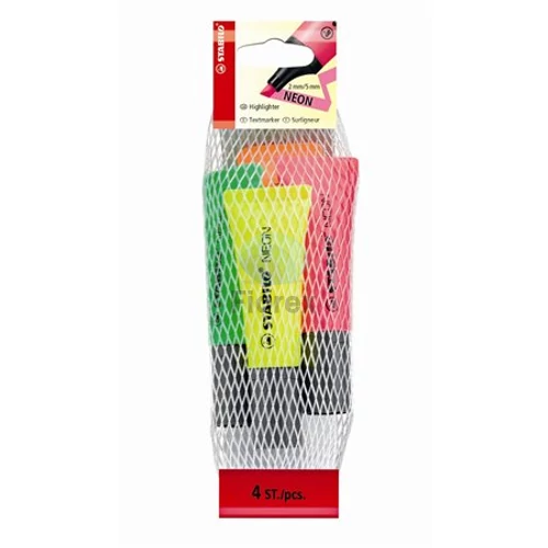 Szövegkiemelő készlet, 2-5 mm, STABILO Neon, 4 különböző szín Szövegkiemelő készlet, 2-5 mm, STABILO Neon, 4 különböző szín