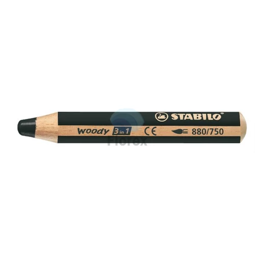 Színes ceruza, kerek, vastag, STABILO "Woody 3 in 1", fekete