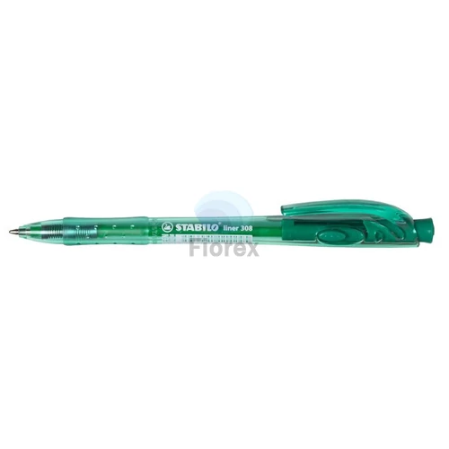 Golyóstoll, 0,38 mm, nyomógombos, STABILO "Liner 308", zöld