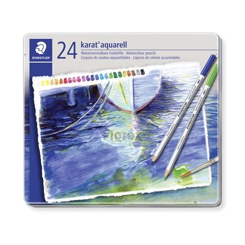 Akvarell ceruza készlet, hatszögletű, fém doboz, STAEDTLER "Karat® aquarell 125", 24 különböző szín