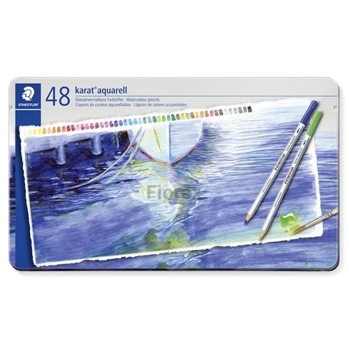 Akvarell ceruza készlet, hatszögletű, fém doboz, STAEDTLER "Karat® aquarell 125", 48 különböző szín
