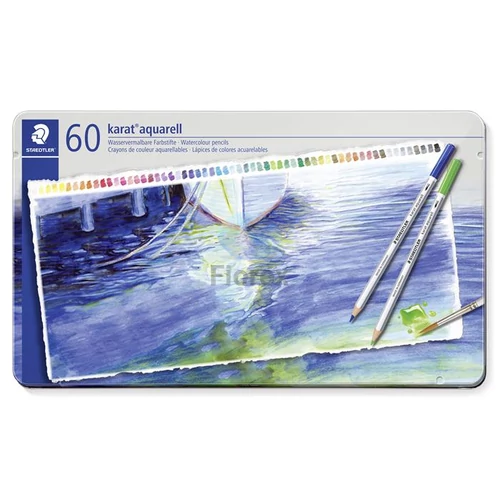 Akvarell ceruza készlet, hatszögletű, fém doboz, STAEDTLER "Karat® aquarell 125", 60 különböző szín