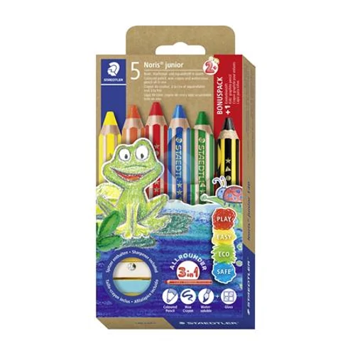 Színes ceruza készlet, grafitceruzával, hegyezővel,  STAEDTLER "Noris® junior 140", 5+1 különböző szín