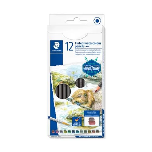 Színezett akvarell ceruza készlet, hatszögletű, STAEDTLER® "tinted 146 10T", 12 különböző szín