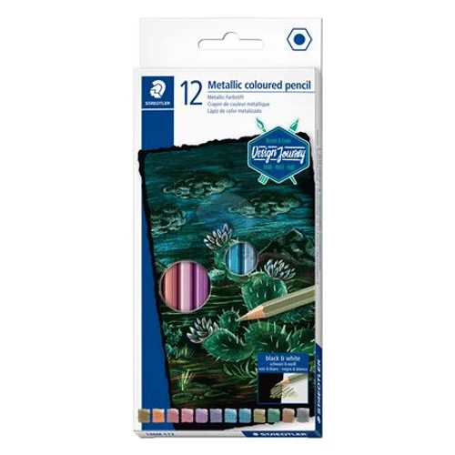 Színes ceruza készlet, hatszögletű, STAEDTLER® "146M", 12 különböző metál szín