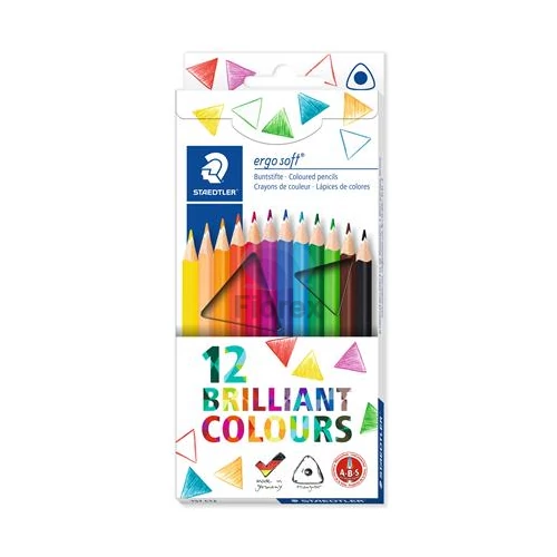 Színes ceruza készlet, háromszögletű, STAEDTLER "Ergo Soft 157", 12 különböző szín