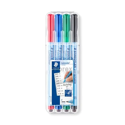 Alkoholmentes marker készlet, OHP, 0,6 mm, STAEDTLER "Lumocolor 305 F", 4 különböző szín
