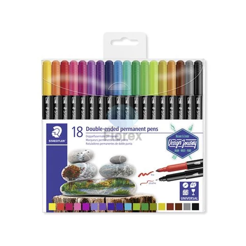 Alkoholos marker készlet, 0,5/3,0 mm, kétvégű, STAEDTLER "3187", 18 különböző szín