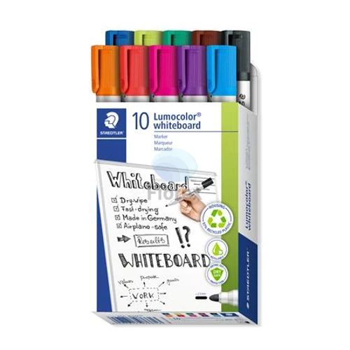 Táblamarker készlet, 2 mm, kúpos, STAEDTLER "Lumocolor® 351", 10 különböző szín
