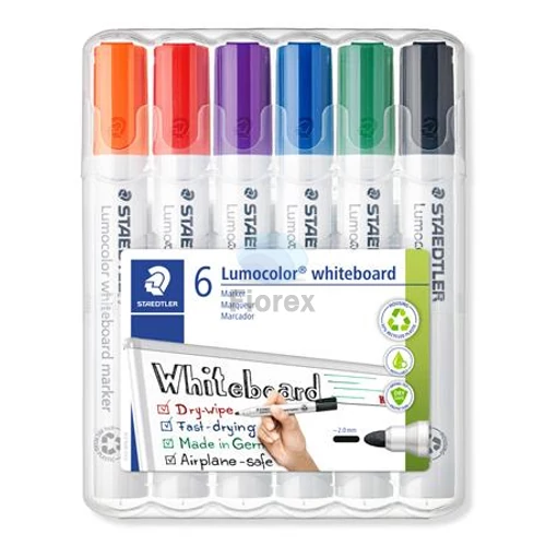 Táblamarker készlet, 2 mm, kúpos, STAEDTLER "Lumocolor® 351", 6 különböző szín