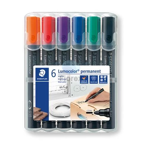 Alkoholos marker készlet, 2 mm, kúpos, STAEDTLER "Lumocolor® 352", 6 különböző szín