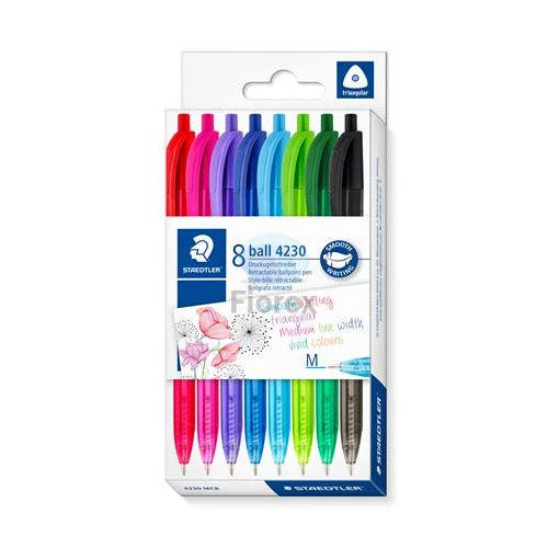 Golyóstoll, 0,5 mm, nyomógombos, STAEDTLER® "4230 M", 8 különböző szín