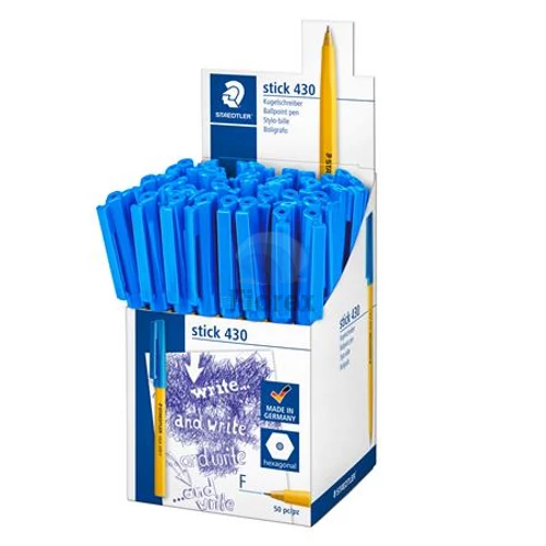 Golyóstoll, 0,3 mm, kupakos, STAEDTLER "Stick 430 F", kék