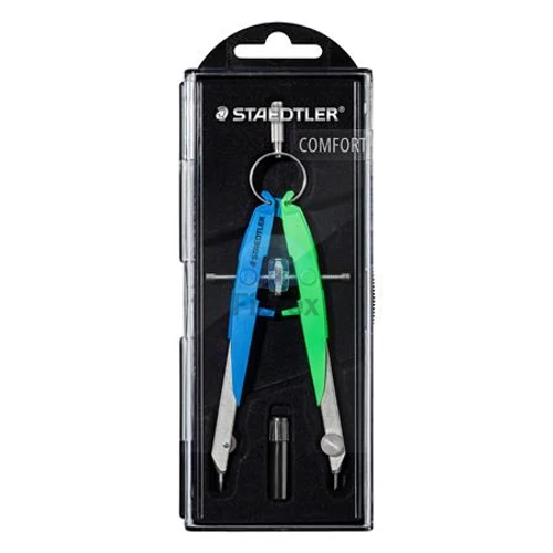 Körző készlet, precíziós, 2 darabos, STAEDTLER Mars Comfort 556, neon kék/zöld