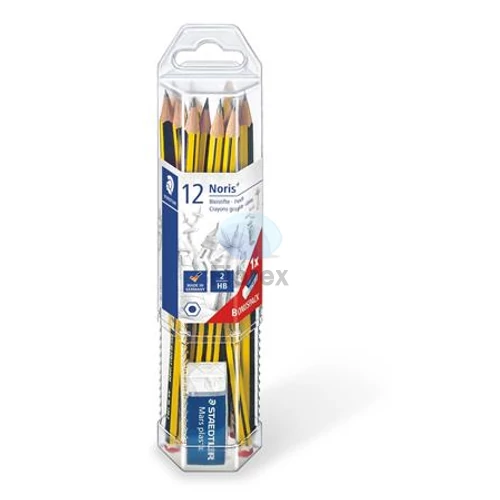 Grafitceruza készlet, ajándék radírral, HB, hatszögletű, STAEDTLER "Noris 120"