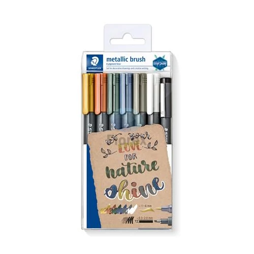 Dekormarker, 1-6 mm, kúpos, ajándék tusfilccel, STAEDTLER "8321", 6 különböző metál szín