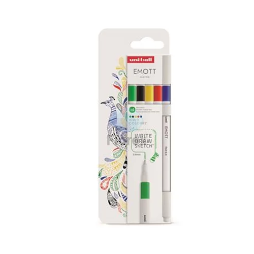 Tűfilc készlet, 0,4 mm, UNI Emott Vivid, 5 különböző szín