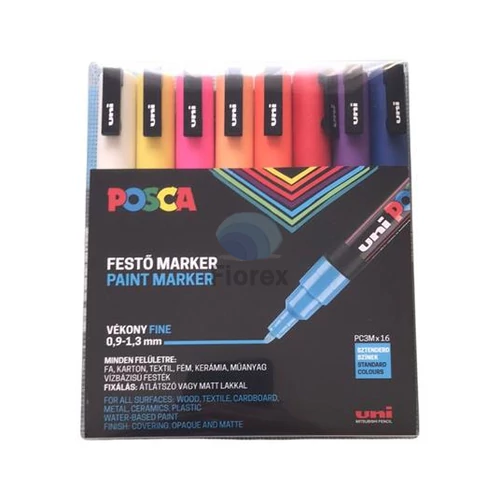 Dekormarker készlet, 0,9-1,3 mm, UNI "Posca PC-3M", 16 különböző szín